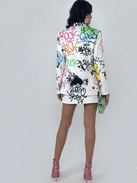 Completo Qeen Rock – Blazer e gonna donna stampa graffiti street art