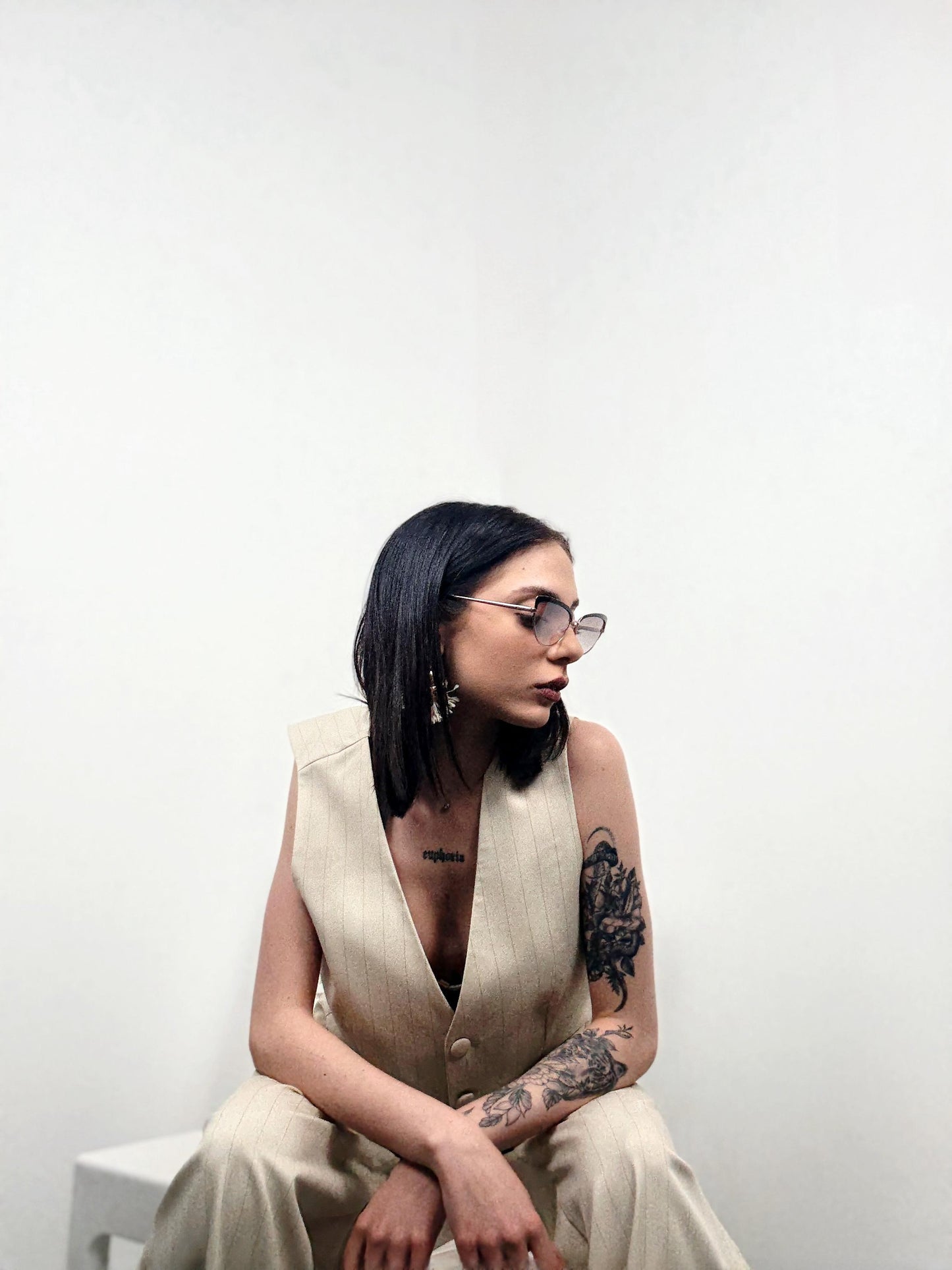 COMPLETO GILET PANTALONE GESSATO SABBIA