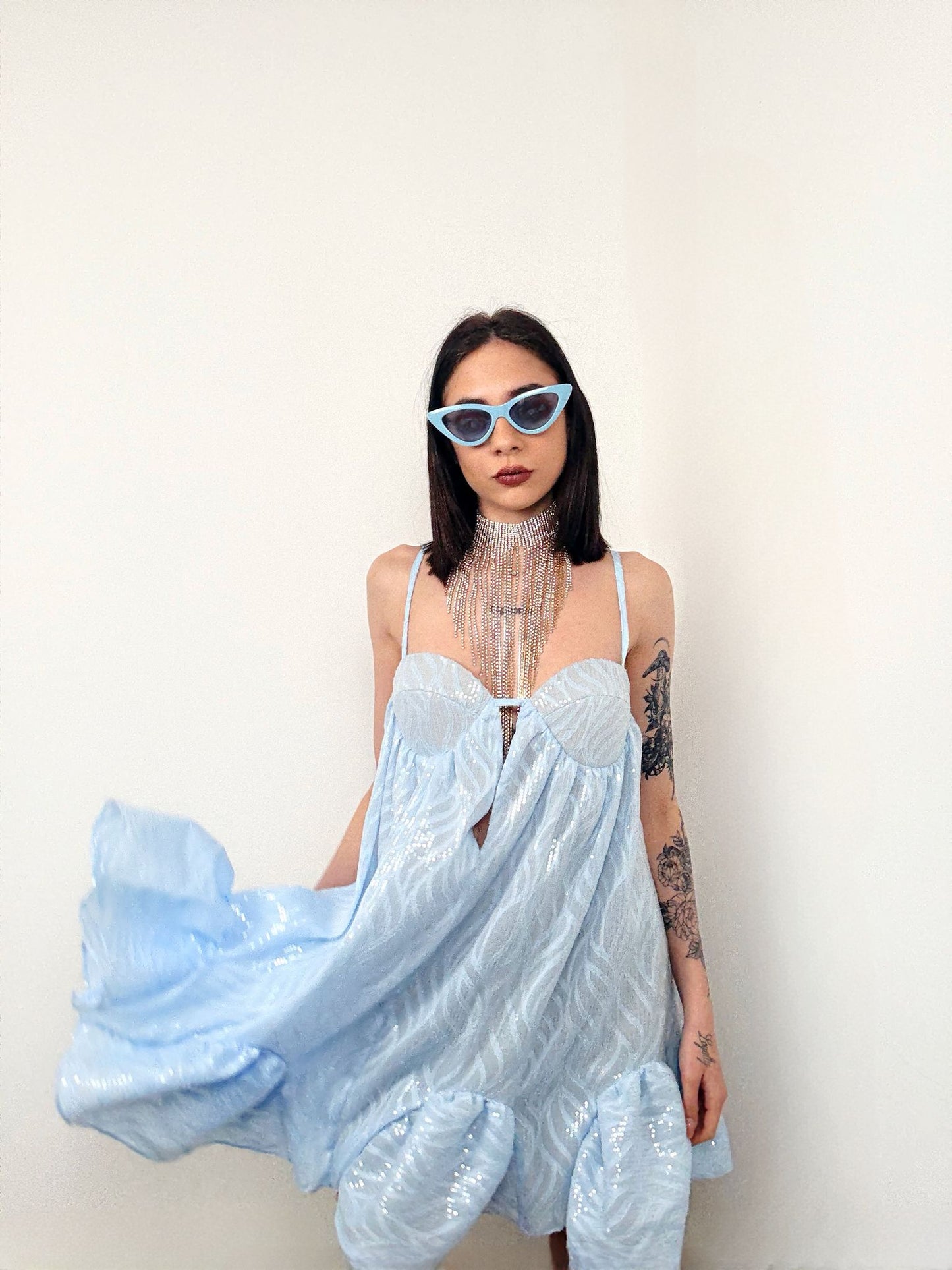 VESTITO VALERIA MAZZA AZZURRO GLITTERATO taglia l