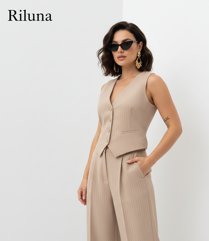 COMPLETO GILET PANTALONE GESSATO SABBIA