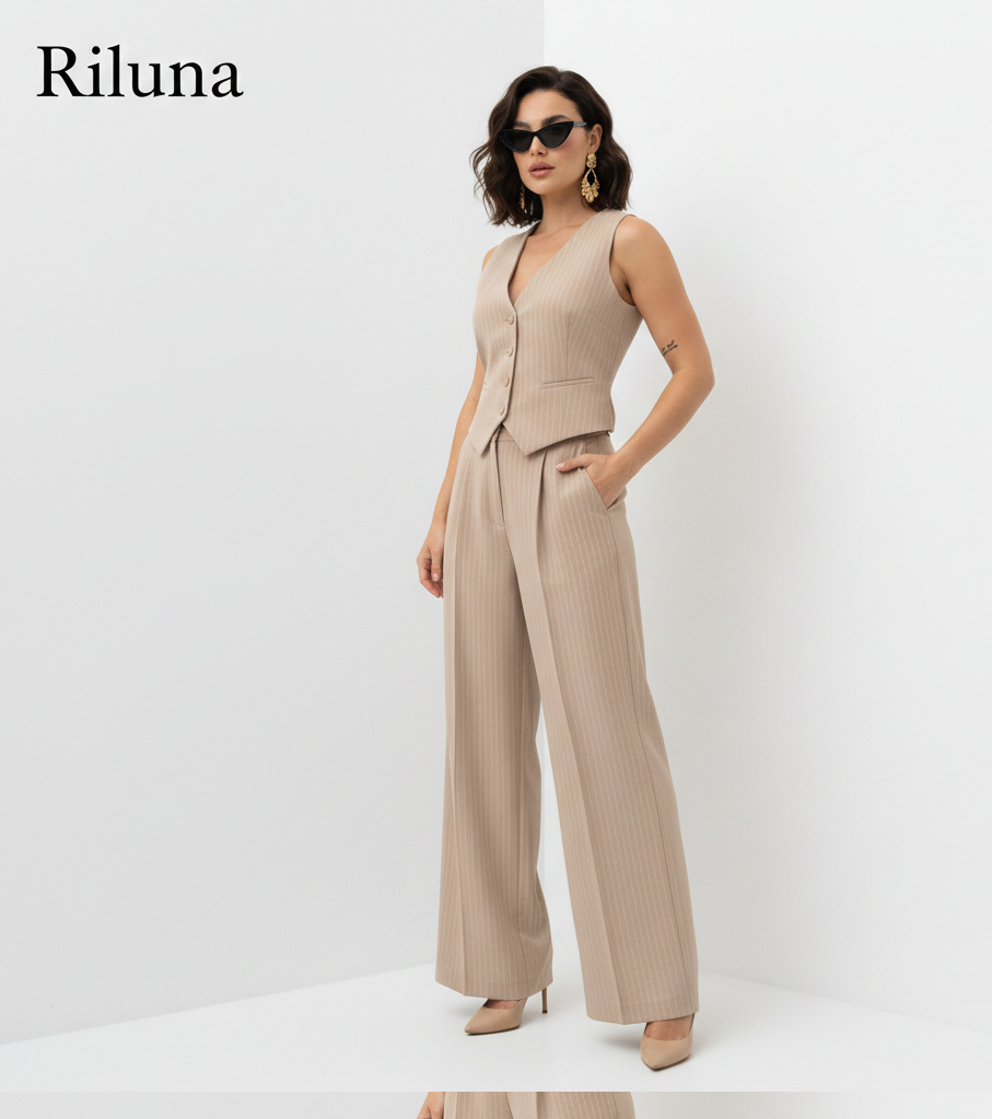 COMPLETO GILET PANTALONE GESSATO SABBIA